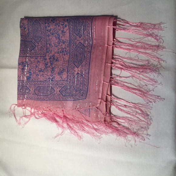 Pink & Blue Cotton Scarf - Picture 3 of 5